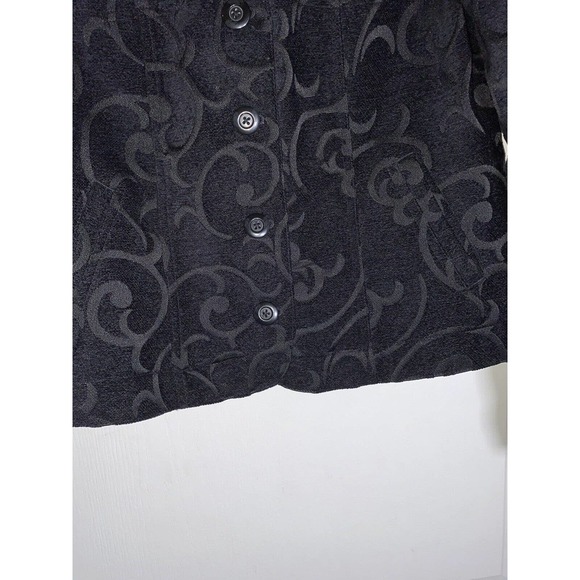 Croft & Barrow Floral Embossed Black Long Sleeve Velvet Jacket Size M Button Top - Picture 4 of 16